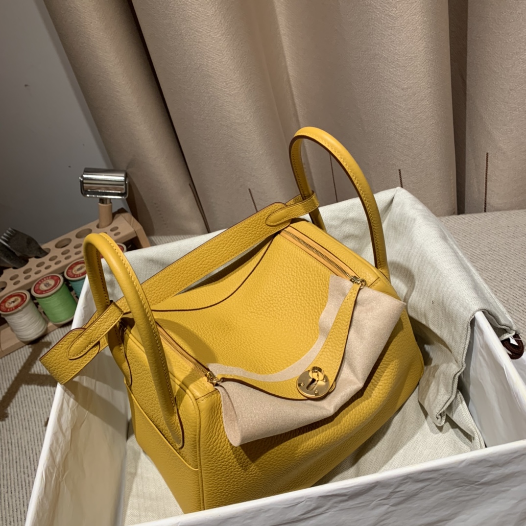 에르메스 린디백26 앰버 옐로우 금장 끌레망스 가죽